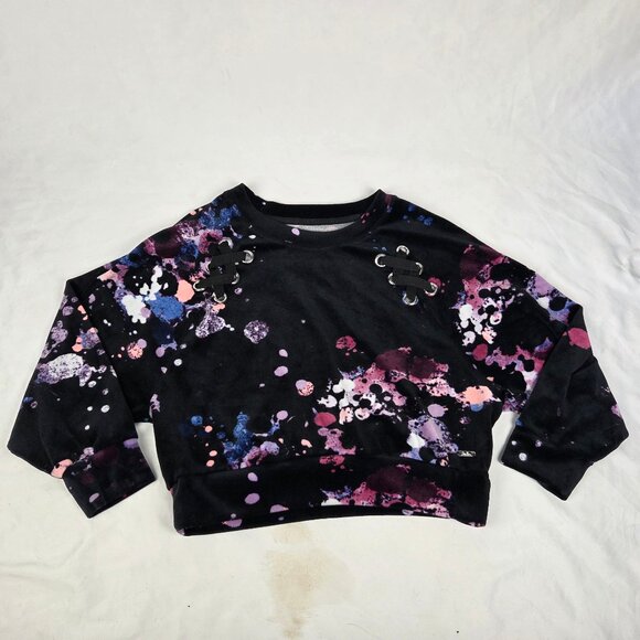 Justice Girl's Size M Velour Lace-Up Paint Splatter Sweatshirt - Picture 1 of 4